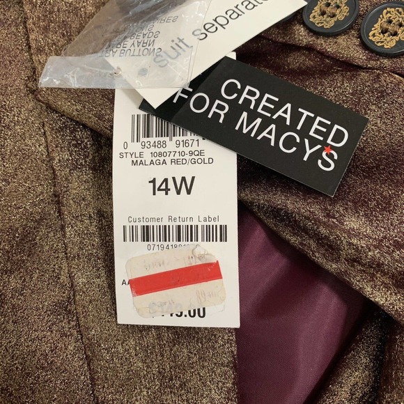 Bar III Blazer Women’s Size 14W Gold Burgundy Red Burnished Metallic Jacket - Picture 6 of 10